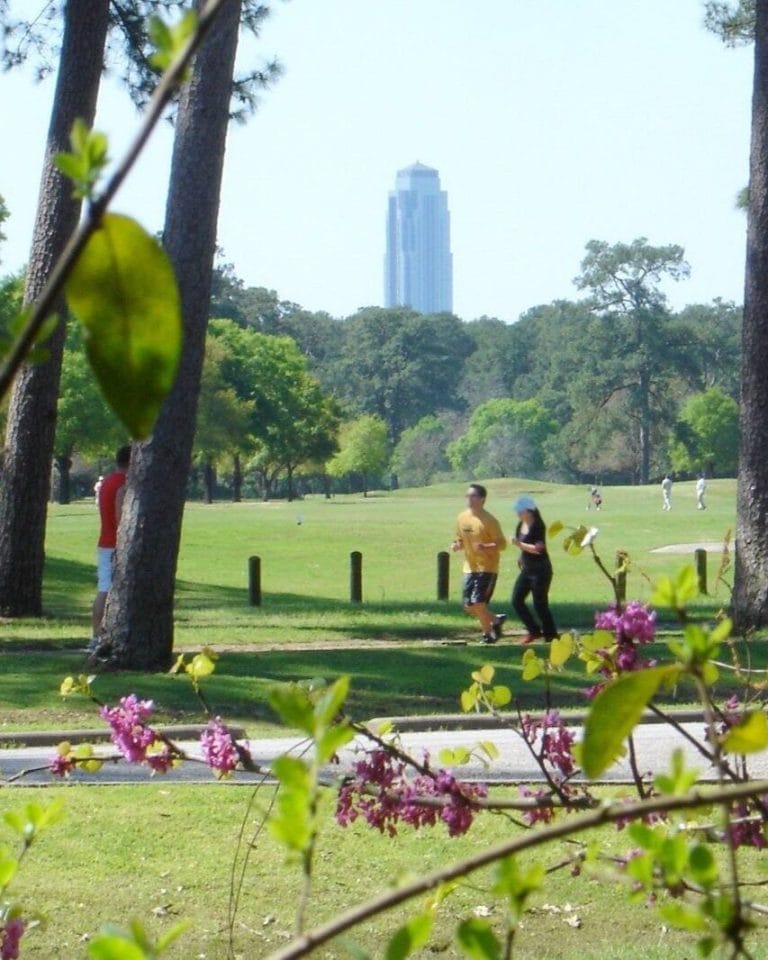 People enjoying the outdoors at a park in Houston, Texas