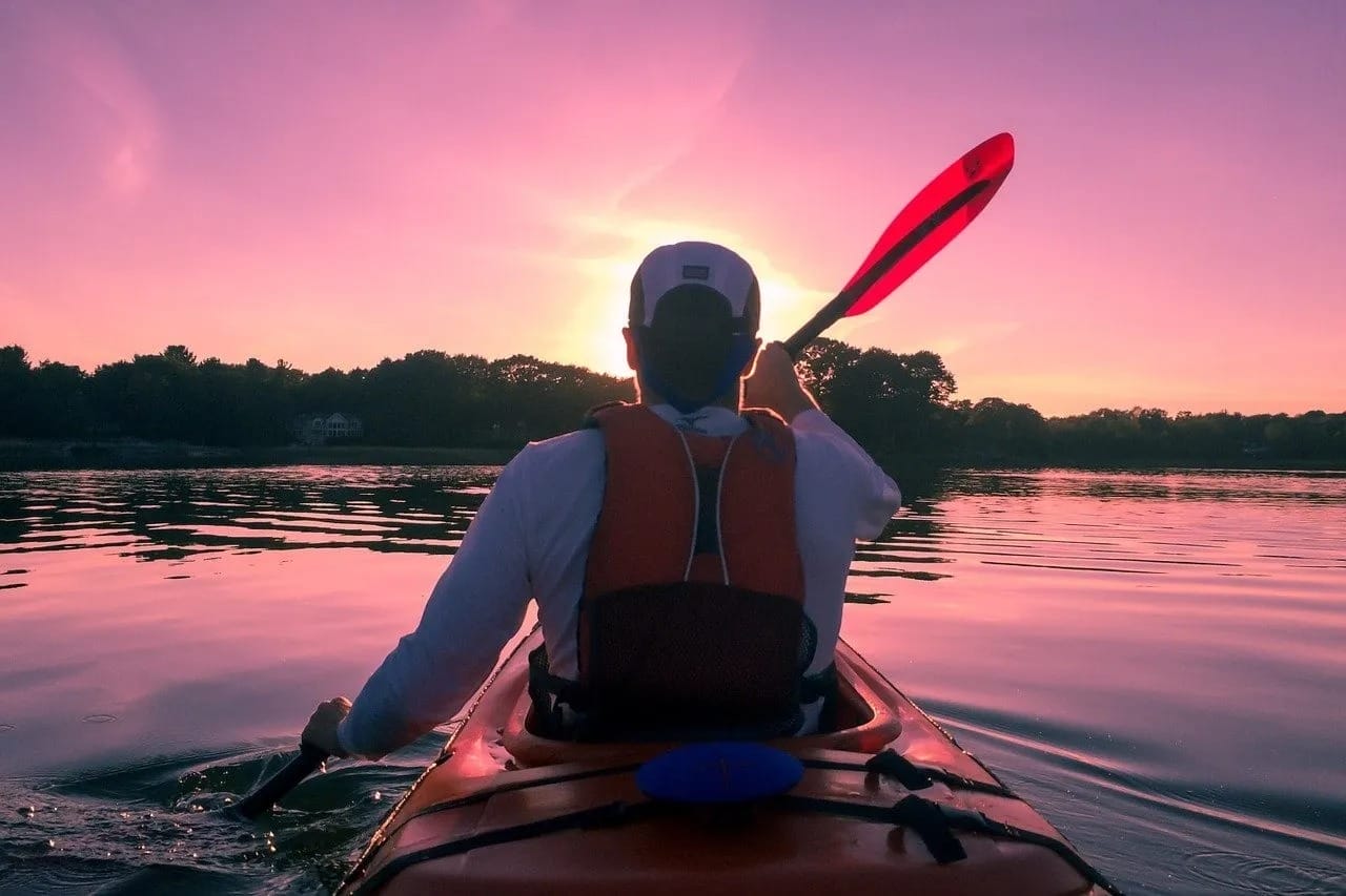 Kayaking during the sunset
